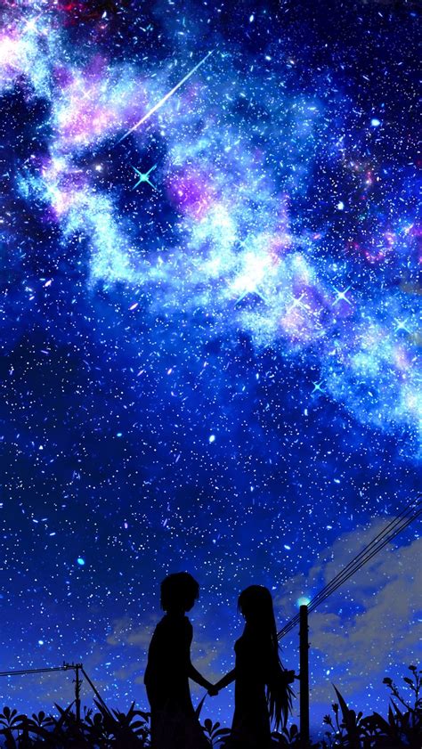 Download Wallpaper 800x1420 Silhouette Night Starry Sky