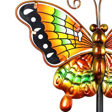Butterfly Wind Spinner Garden Stake In Orange 9 By 38 Inches Exhart