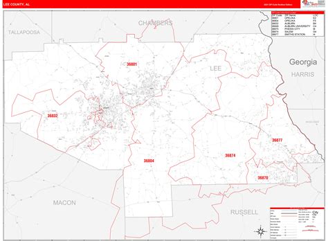 Lee County Al Zip Code Wall Map Red Line Style By Marketmaps Mapsales