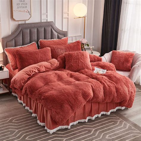 Jauxio Luxury Long Faux Fur Bedding Set Shaggy Comforter Duvet Cover