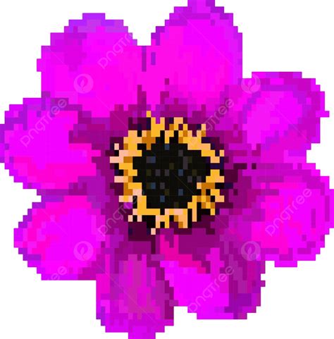 Isolated White Background Vector Illustration Of A Pixelated Flower