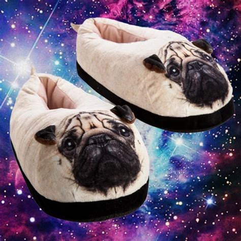 Plush Photo Realistic Pug Face Slippers With 3d Ears Detail So Cute