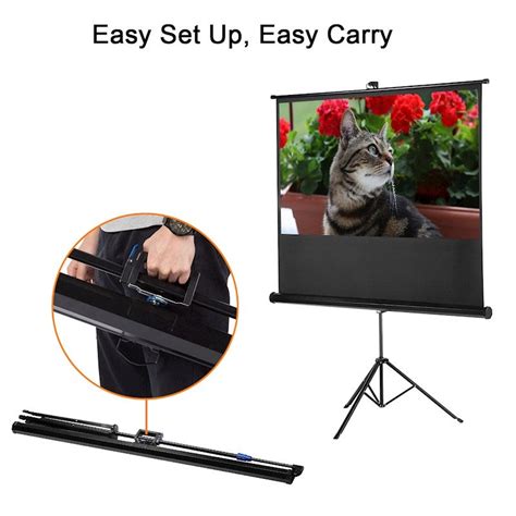 excelvan 100 inch diagonal 16 9 aspect ratio 1 1 gain portable pull up projector screen for hd