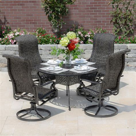 rattan wicker 5 piece outdoor setting dining patio set wicker piece outdoor glass gray sets