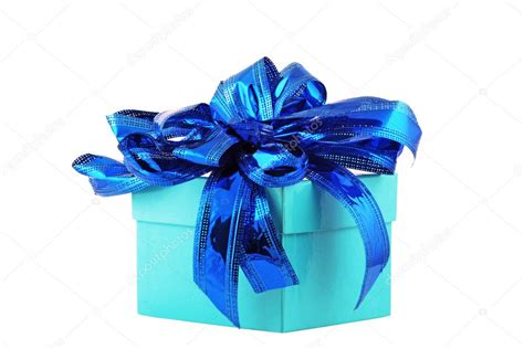 Turquoise Gift Box With Blue Ribbon Bow Stock Photo Marischka