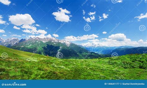 Alpine Green Mountain Valley Landscape Stock Image Image Of Panorama