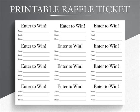 Printable Raffle Ticket Enter To Win Printable Ticket Etsy Israel