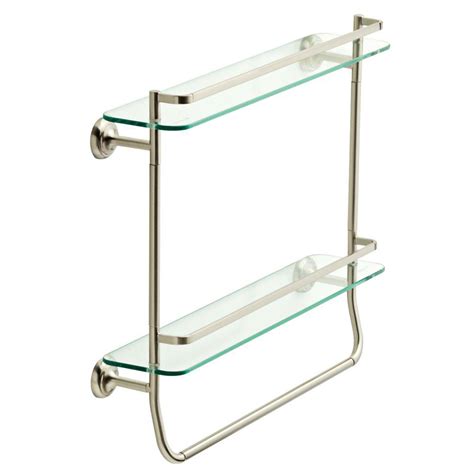 A wide variety of bathroom towel shelf glass options are available to you, such as project solution capability, design style, and warranty. Delta 4 in. W Double Glass Shelf with Towel Bar in Brushed ...