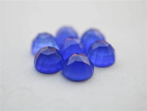 Blue Chalcedony Faceted Cabochon 8mm 2 Pieces Blue Chalcedony