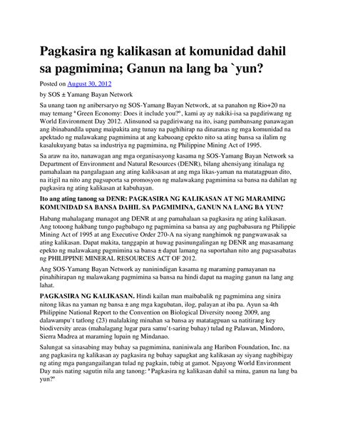 Docx Pagkasira Ng Kalikasan At Komunidad Dahil Sa Pagmimina Dokumen