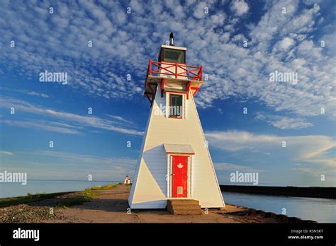 Canada Prince Edward Island Wood Islands Lighthouse At Sunset Stock