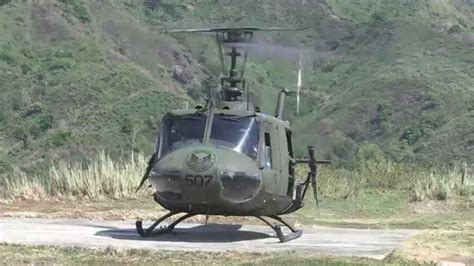 Philippine Air Force Huey Transport Helicopter Front View Landing