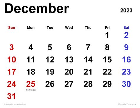 December 2023 Calendar Templates For Word Excel And Pdf