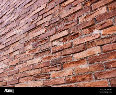 Texture Of Old Brick Wall At An Angle Rustic Background Stock Photo