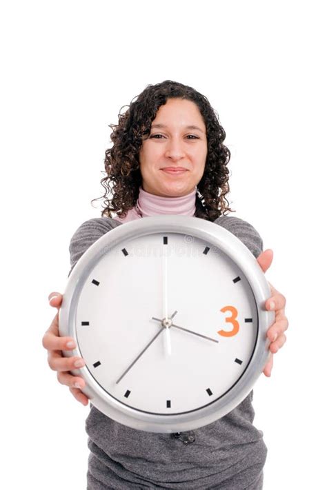 Woman Holding A Clock Stock Image Image Of Beauty Corporate 9630895