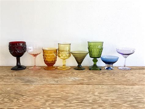 Rainbow Glass Goblet Set Of 8 Vintage Colored Glass Party Etsy Rainbow Glass Glass Colored