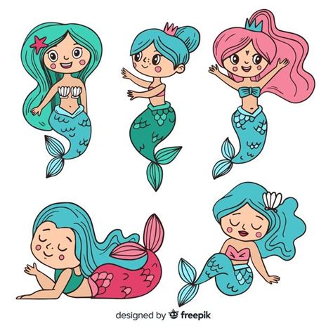 Premium Vector Collection Of Hand Drawn Mermaids How To Draw Hands