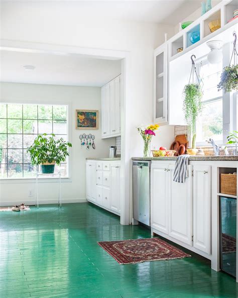 Love This Kitchen With Its Green Painted Floors So Much Painted