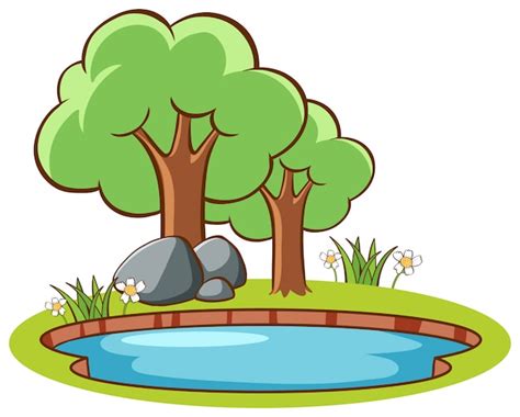 Free Vector Scene With Trees By The Pond