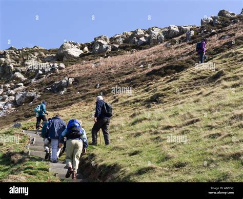 Ramblers Group Of Adult Walkers On Isle Of Anglesey Coastal Path At