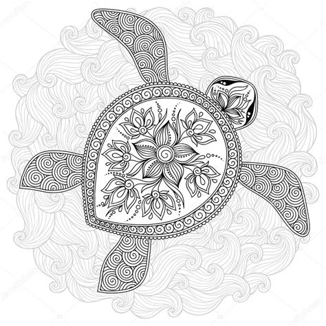 Patroon voor kleuren boek. Decoratieve grafische schildpad