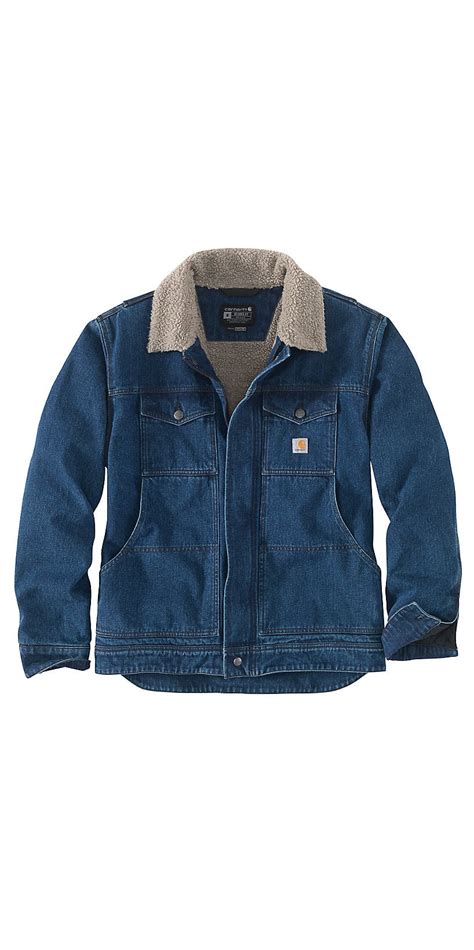 carhartt relaxed fit denim sherpa lined jacket army navy now