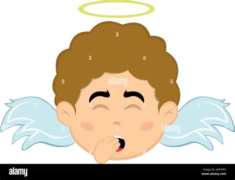 Vector Illustration Of The Face Of A Cartoon Angel Boy Yawning With His