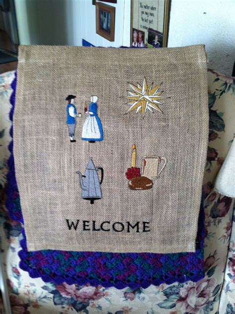 Moravian Welcome Flag Yard Flags Moravian Machine Embroidery Burlap