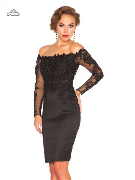 Black Lace Long Sleeve Short Evening Dresses Formal Dress Party Evening Elegant Gowns Robe De