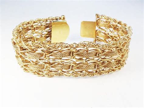 Vintage Gold Charm Bracelet 14k Gold Bracelet Wide Bracelet