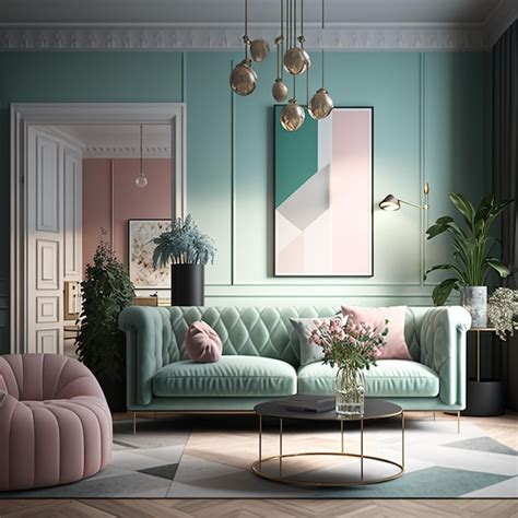 Premium Ai Image Modern Living Room In Pastel Colors Minimal Interior
