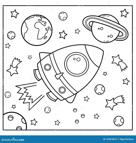 Coloring Page Outline Of A Cartoon Rocket In Space Coloring Book For