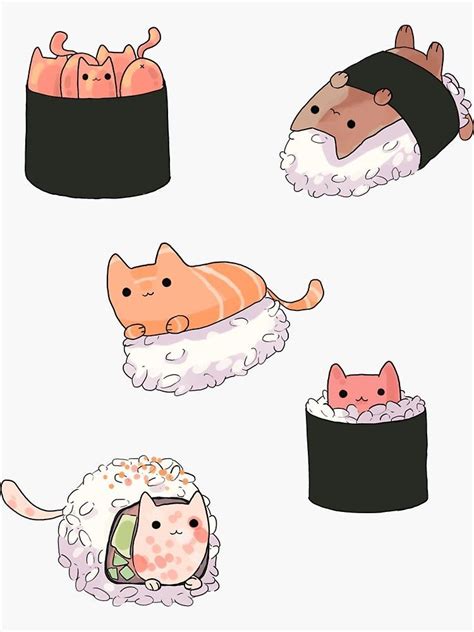 Sushi Cats Sticker By Tmis Sushi Cat Cute Cartoon Drawings Sushi