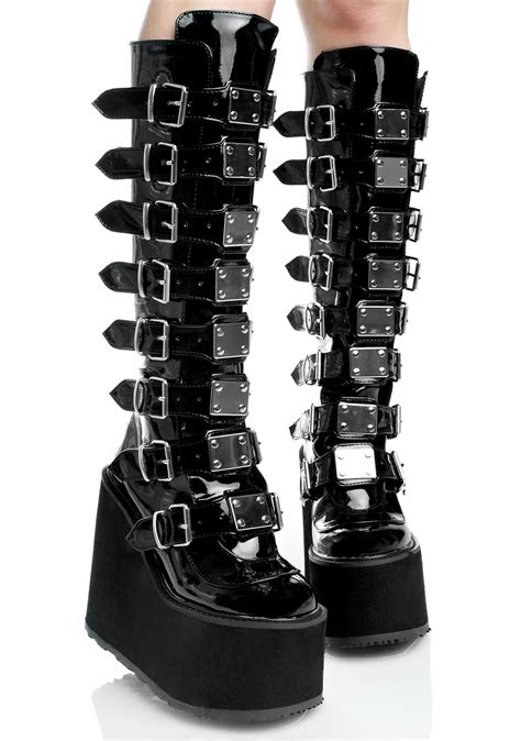 Demonia Patent Trinity Boots Goth Shoes Gothic Shoes Grunge Shoes