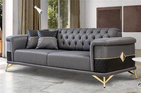 Casa Padrino Luxury Sofa Bed Gray Black Gold 220 X 90 X H 80 Cm