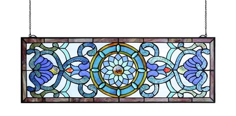 Buy Yogoart Extra Large Horizontal 35 Inch Blue Victorian Stained Glass Window Panels Hanging