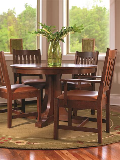 Custom made mountain ash and walnut trimmed dining table on a solid wood trestle base. Stickley Oak Mission Classics Round Dining Table ...