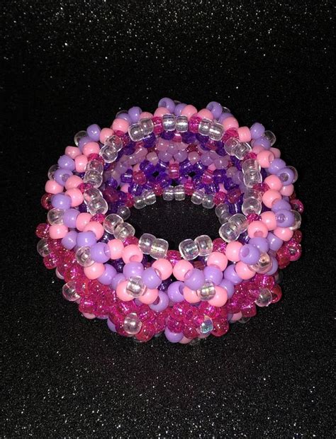 Pink And Purple Passion 3d Epic Kandi Cuff 2 Beaded Layers Etsy In