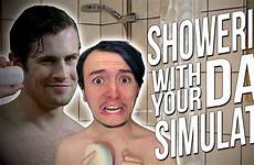 dad son father showering together