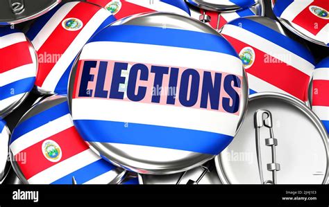 Costa Rica And Elections Dozens Of Pinback Buttons With A Flag Of