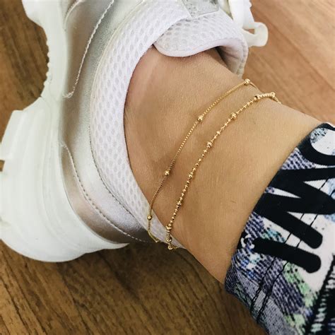 Gold Anklet For Women 18k Gold Filled Anklet Gold Beaded Etsy