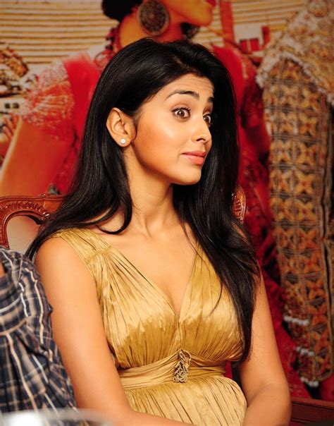 High Quality Bollywood Celebrity Pictures Shriya Saran Sexy Cleavage Show In A Golden Dress