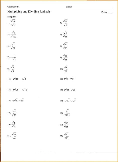 Simplifying Radicals Expressions Worksheet Answers