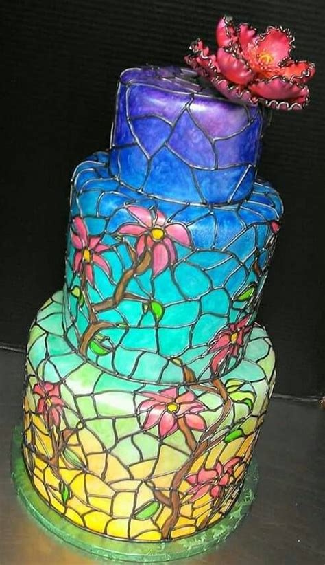 Stained Glass Wedding Cake Stained Glass Hand Painted Tiered Wedding