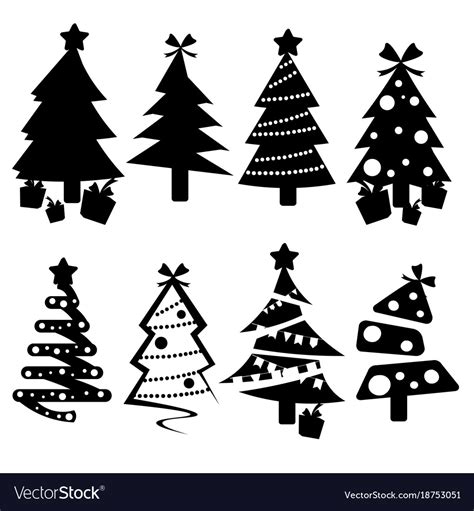 Set Of Black Christmas Trees Icons Royalty Free Vector Image