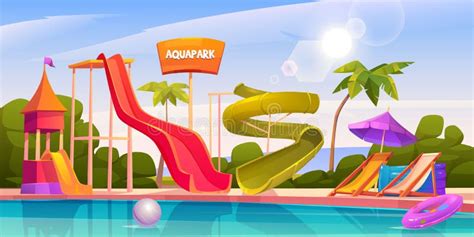 Aqua Park With Water Slides And Swimming Pool Stock Illustration