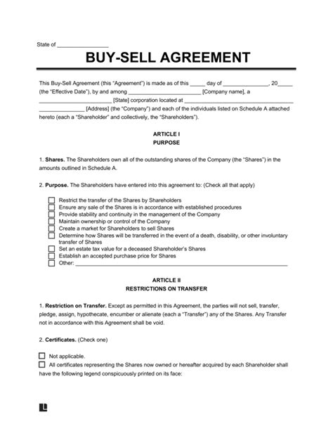 Free Buy Sell Agreement Templates Pdf And Word