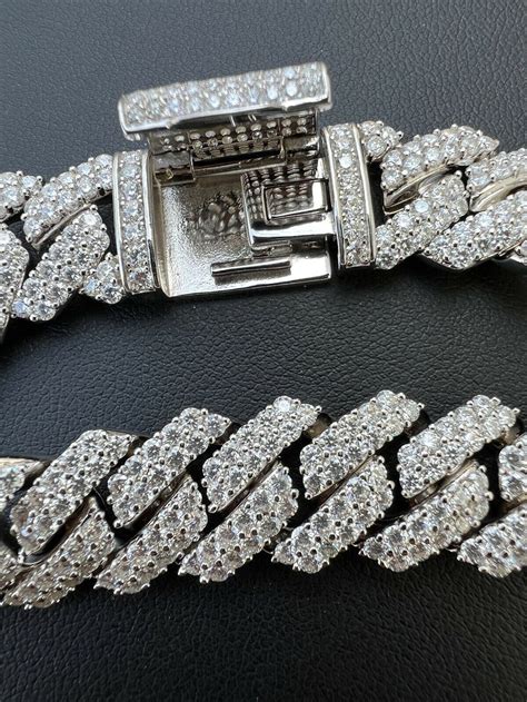 Moissanite Prong Cuban Link Chain Real Iced Necklace Hip Hop Pass