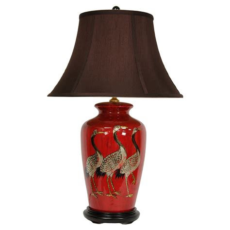 Oriental Furniture 26 Red Crowned Cranes Vase Lamp Decorative Item