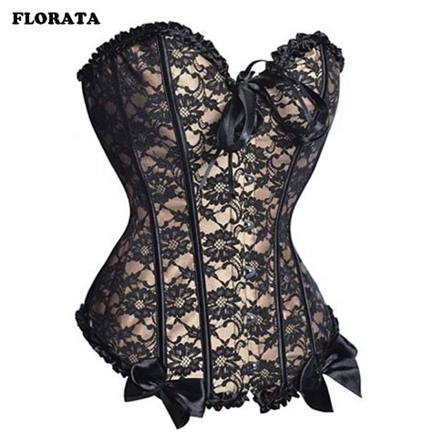 Florata Sexy Corsets And Bustiers Lace Up Boned Overbust Waist Slimming